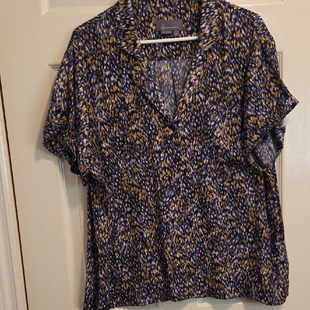 Anthropologie Blue and Brown Relaxed Blouse